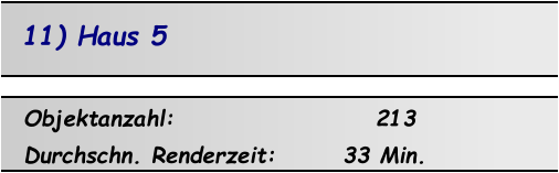 11) Haus 5 Objektanzahl:                     213 Durchschn. Renderzeit:       33 Min.