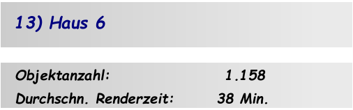 Objektanzahl:                   1.158 Durchschn. Renderzeit:       38 Min. 13) Haus 6