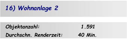 Objektanzahl:                   1.591 Durchschn. Renderzeit:       40 Min. 16) Wohnanlage 2