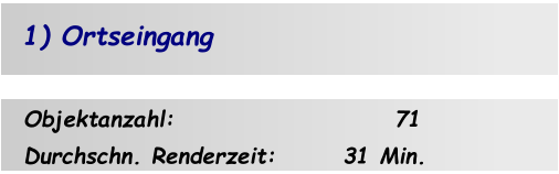 Objektanzahl:                       71 Durchschn. Renderzeit:       31 Min. 1) Ortseingang